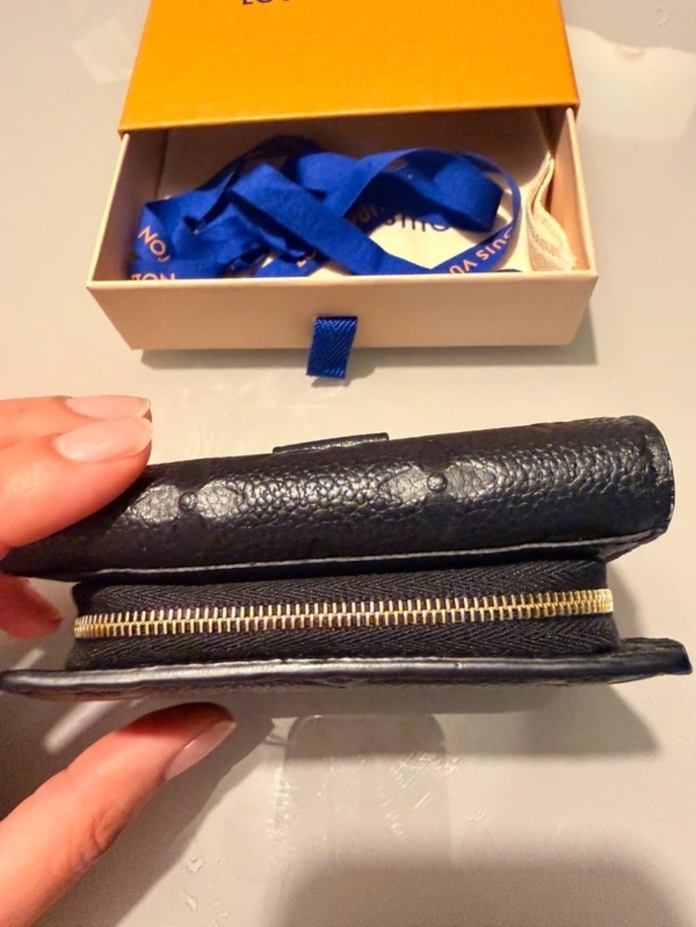 Louis Vuitton Black Embossed Monogram Leather Wallet with Gold Hardware - Picture 9 of 13